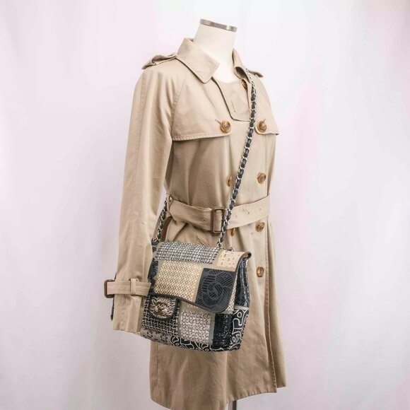 Authentic CHANEL PVC Tweed Patchwork Jumbo Single Flap Black - Picture 13 of 16